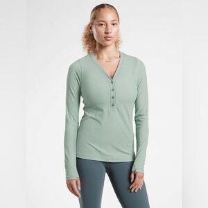 ATHLETA Uptempo Ribbed Henley Long Sleeve Top